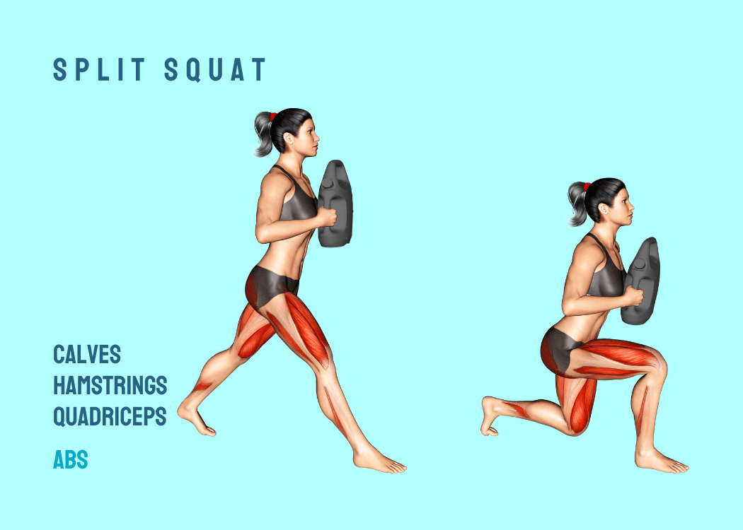 Woman performing a split squat with an AguaForce water weight