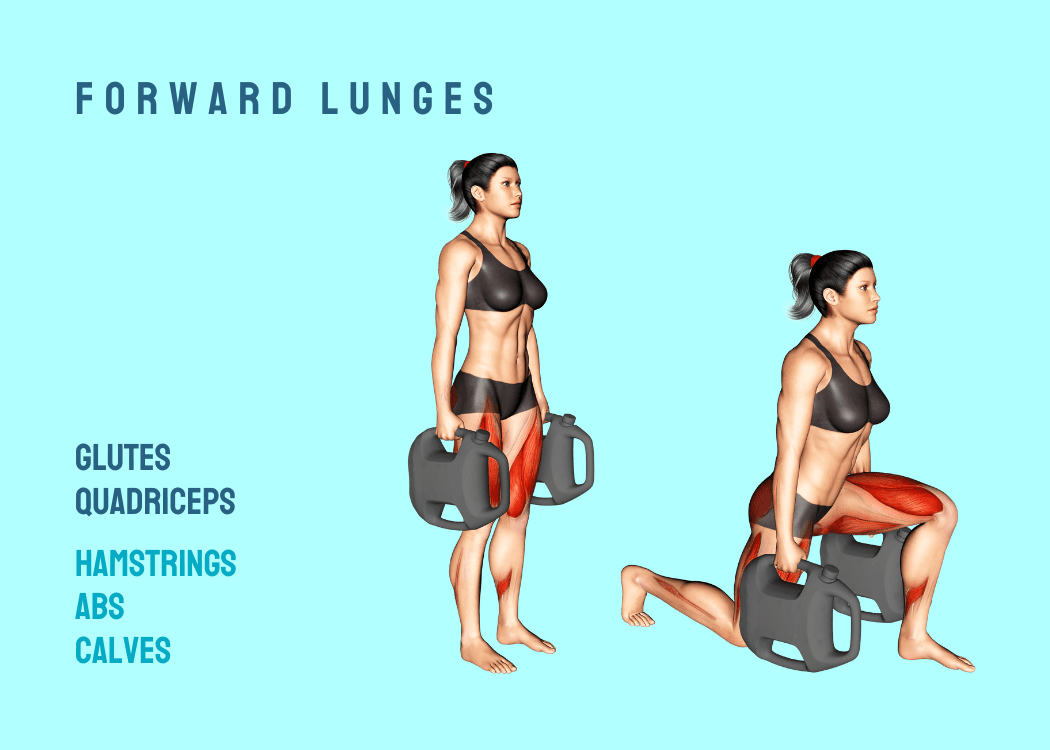 Woman performing forward lunges with AguaForce water weights
