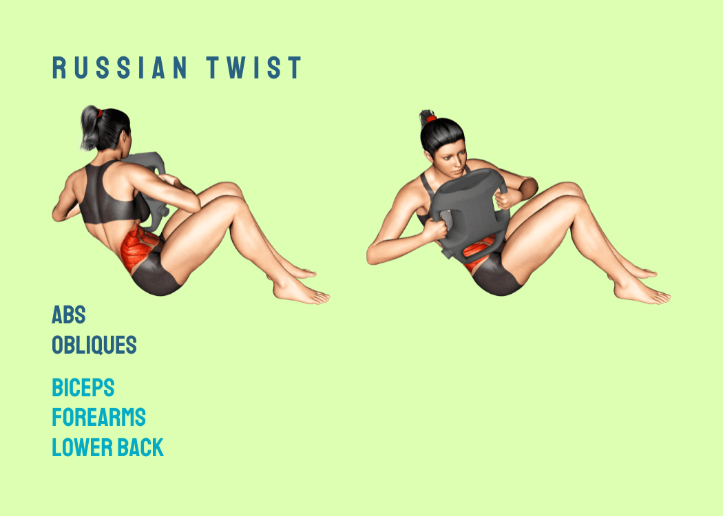 Woman performing a Russian twist with an AguaForce water weight