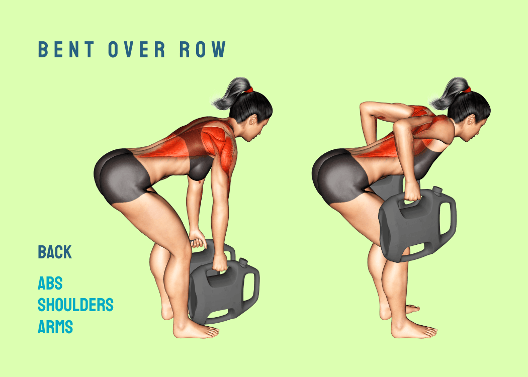 Woman performing a bent over row with an AguaForce water weight