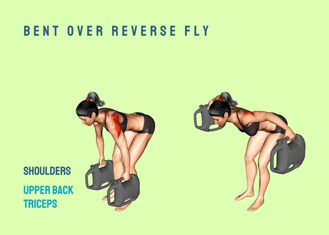 Woman performing a bent over reverse fly with AguaForce water weights