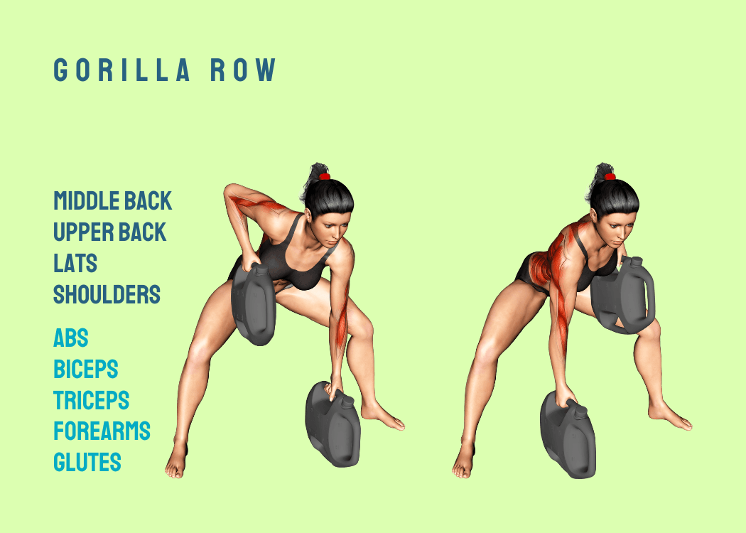 Woman performing a gorilla row with AguaForce water weights