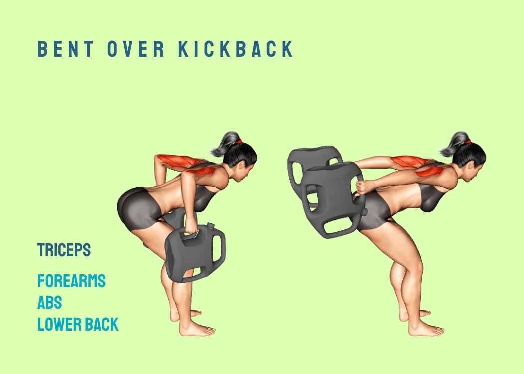 Woman performing a bent over kickback with an AguaForce water weight