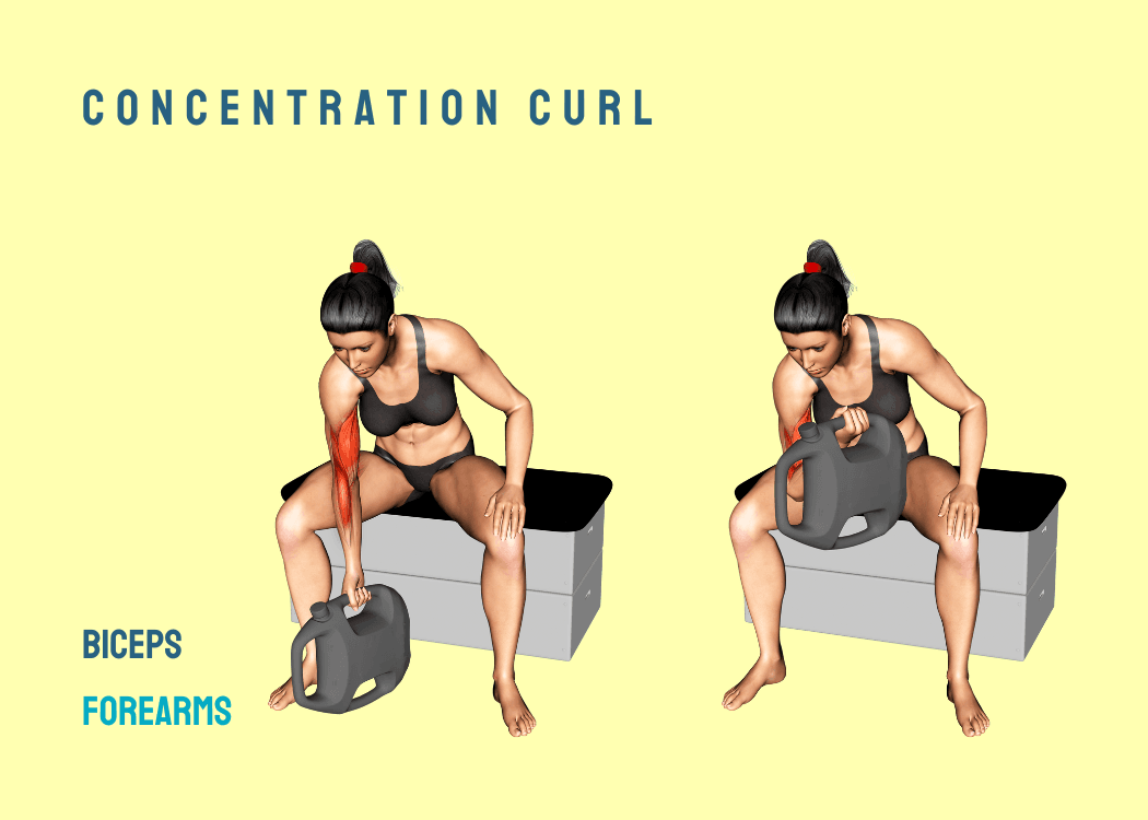 Woman performing a concentration curl with an AguaForce water weight