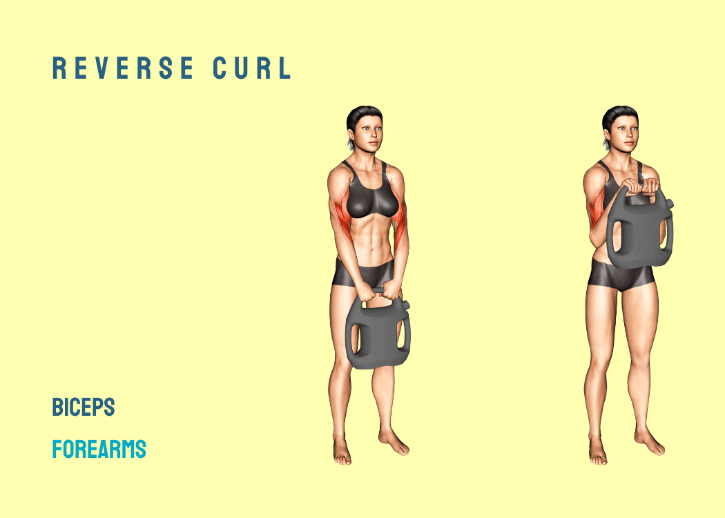 Woman performing a reverse curl with an AguaForce water weight