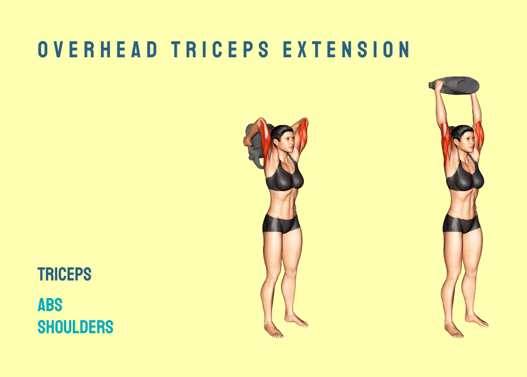 Woman performing an overhead triceps extension with an AguaForce water weight