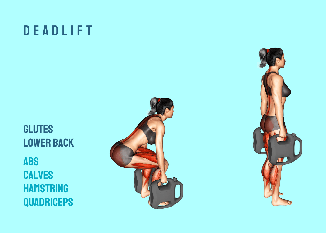 Woman performing a deadlift with an AguaForce water weight