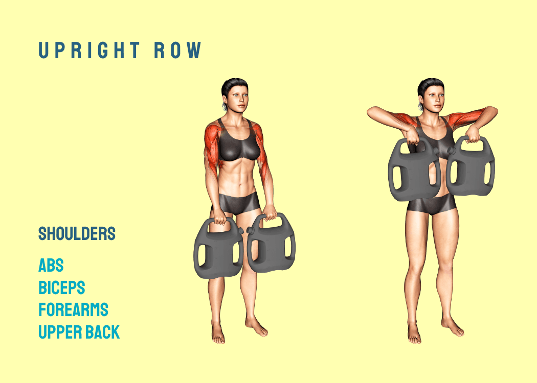 Woman performing an upright row with AguaForce water weights