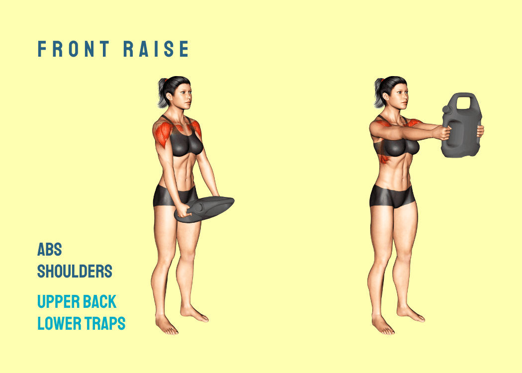 Woman performing a front raise with an AguaForce water weight