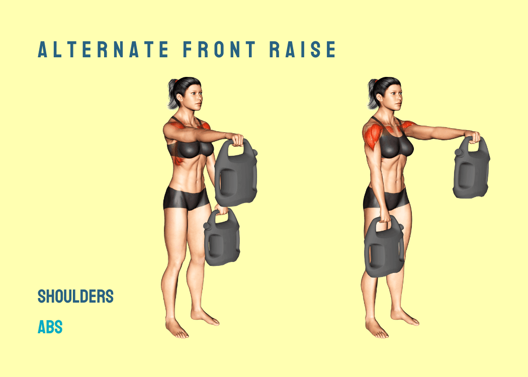 Woman performing alternating front raises with AguaForce water weights
