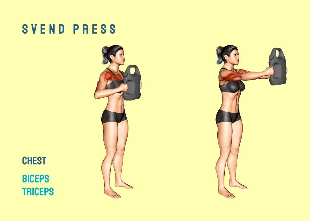 Woman performing a Svend press with an AguaForce water weight