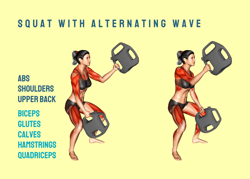 Woman performing a squat with an alternating wave using AguaForce water weights