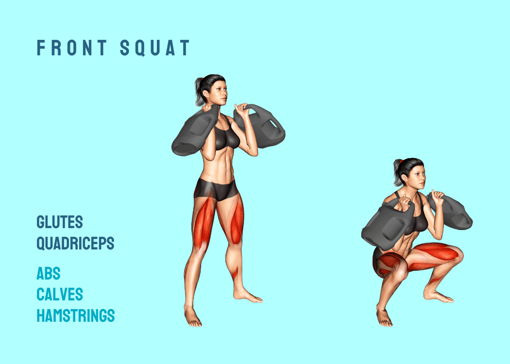 Woman performing a front squat with an AguaForce water weight